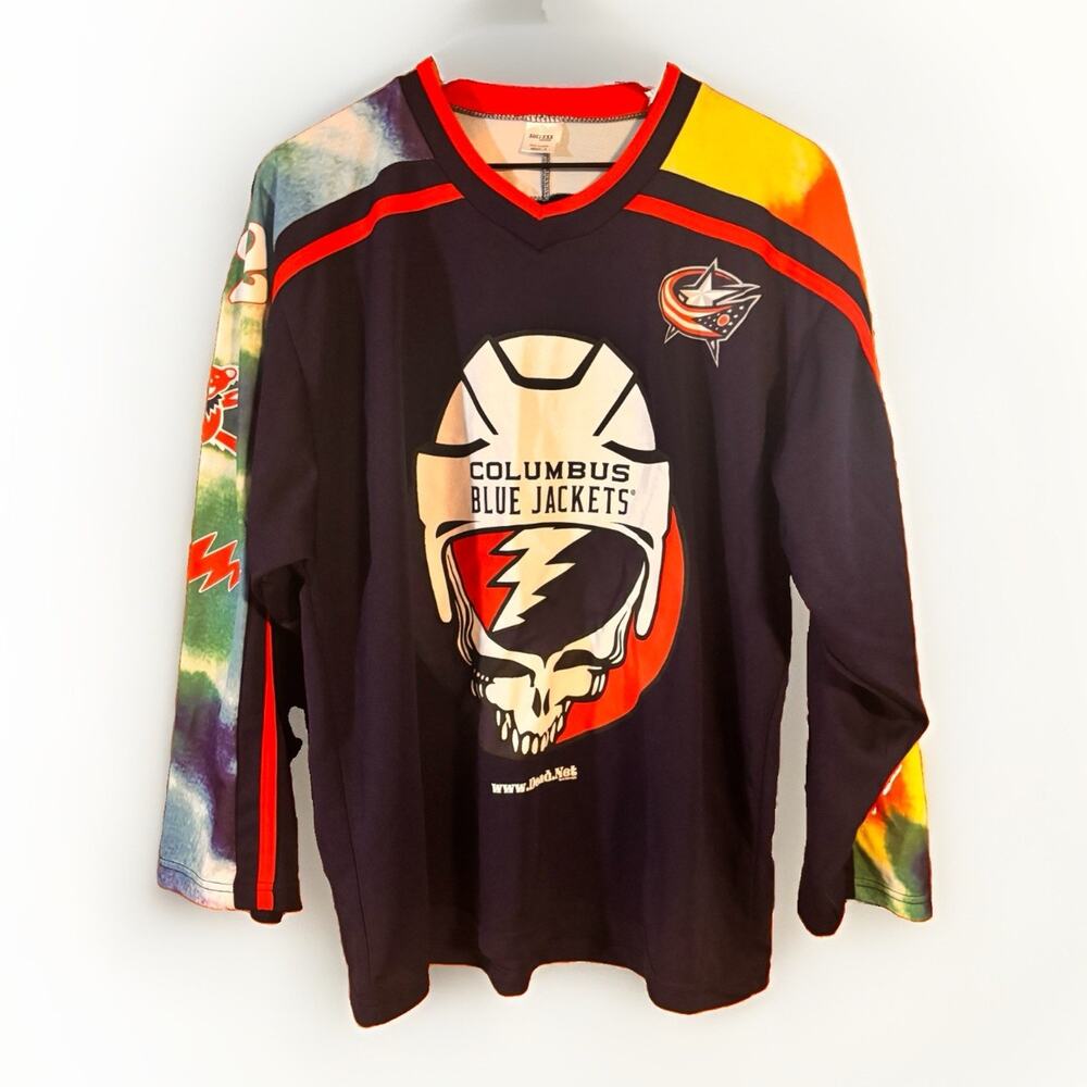 Columbus Blue Jackets Grateful Dead Hockey Jersey Adult Small Tie Dye Skull NHL